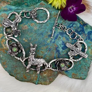 Llama & Cactus hand carved and cast sterling silver bracelet