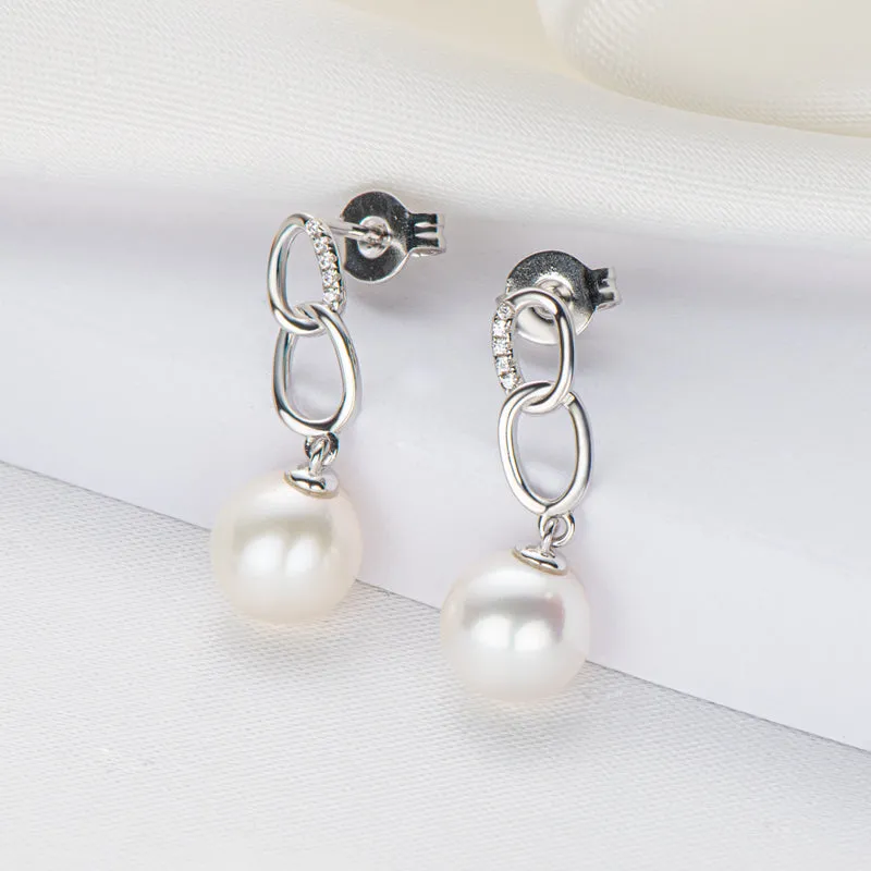 Luxury Hollow Geniune Freshawater Pearl Infinite Drop Earring