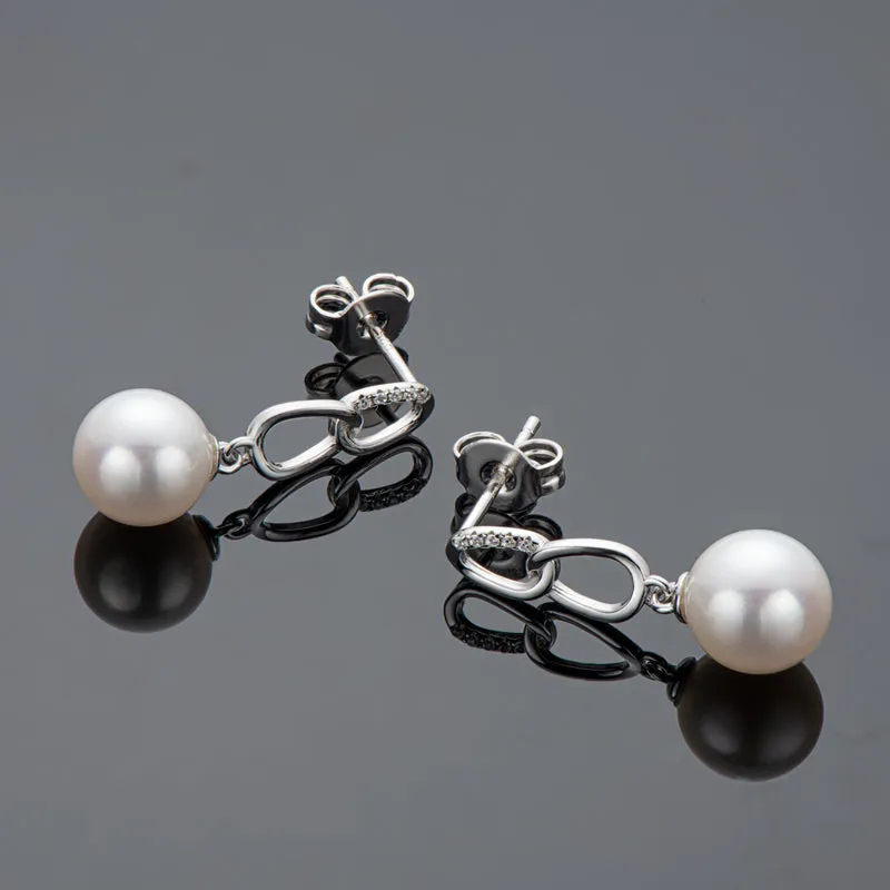 Luxury Hollow Geniune Freshawater Pearl Infinite Drop Earring