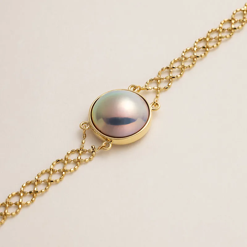 Mabe Pearl 18K Gold Woven Beaded Chain Bracelet