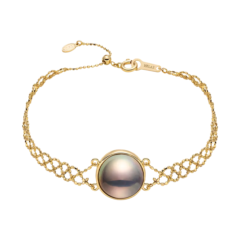 Mabe Pearl 18K Gold Woven Beaded Chain Bracelet