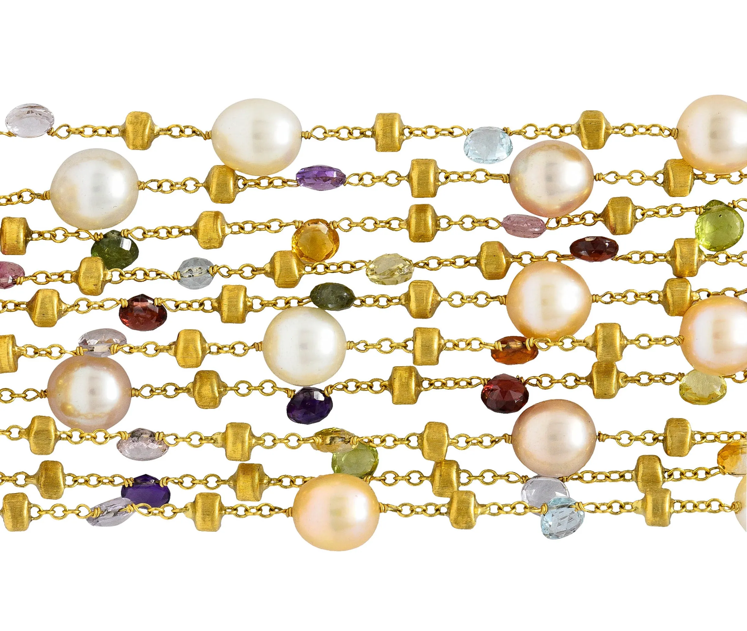 Marco Bicego Italian Multi-Gem Peridot Pearl 18 Karat Gold Paradise Strand Bracelet