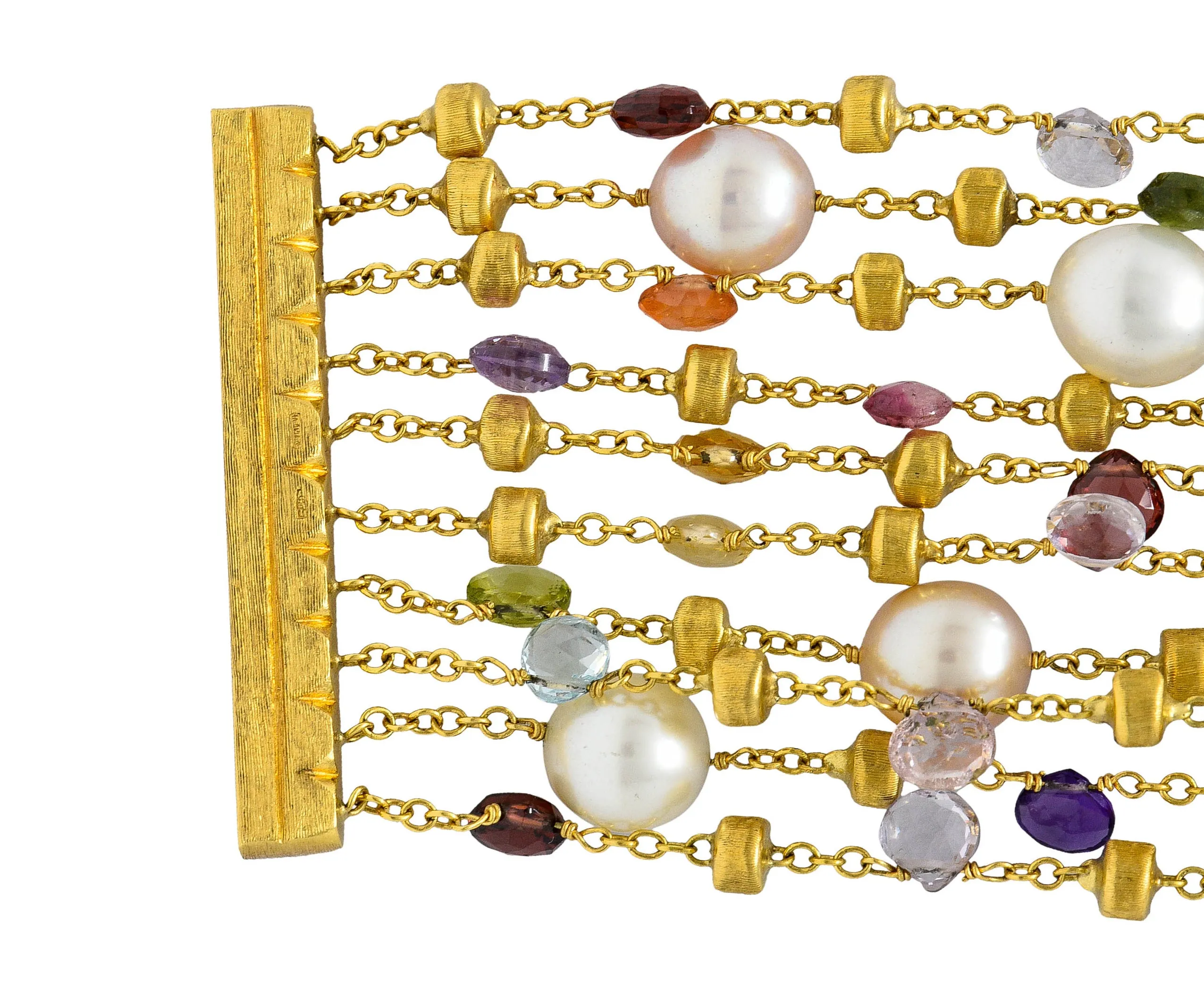 Marco Bicego Italian Multi-Gem Peridot Pearl 18 Karat Gold Paradise Strand Bracelet