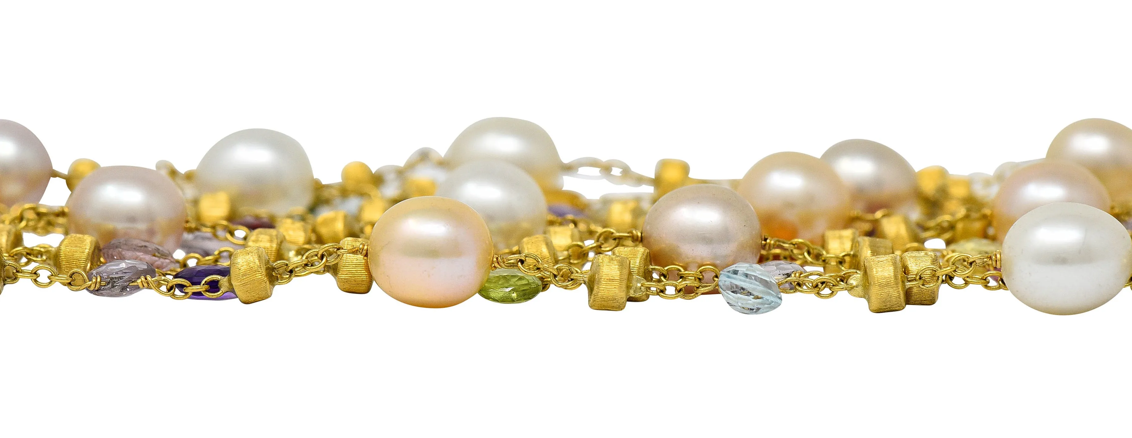 Marco Bicego Italian Multi-Gem Peridot Pearl 18 Karat Gold Paradise Strand Bracelet