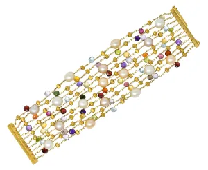 Marco Bicego Italian Multi-Gem Peridot Pearl 18 Karat Gold Paradise Strand Bracelet