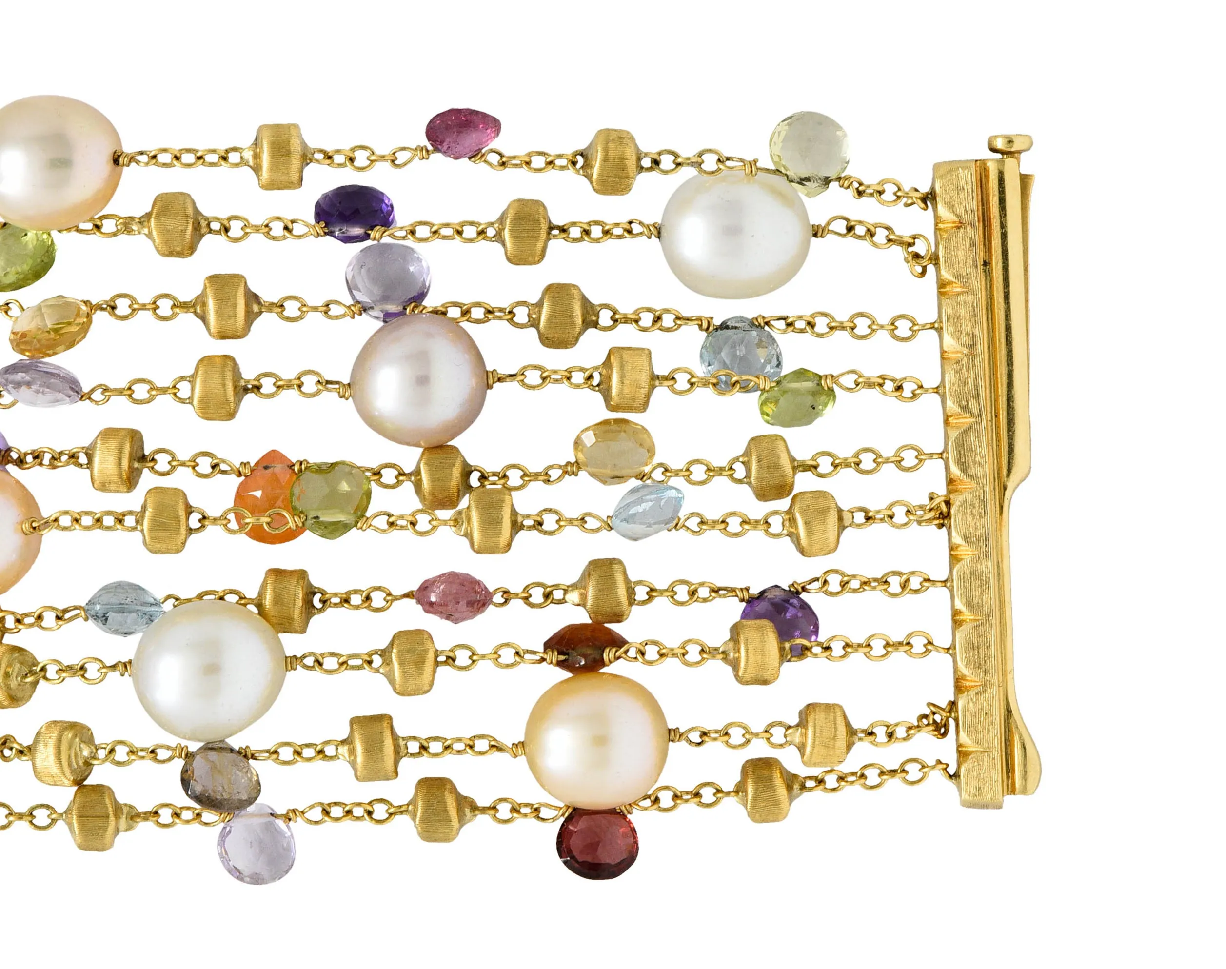 Marco Bicego Italian Multi-Gem Peridot Pearl 18 Karat Gold Paradise Strand Bracelet