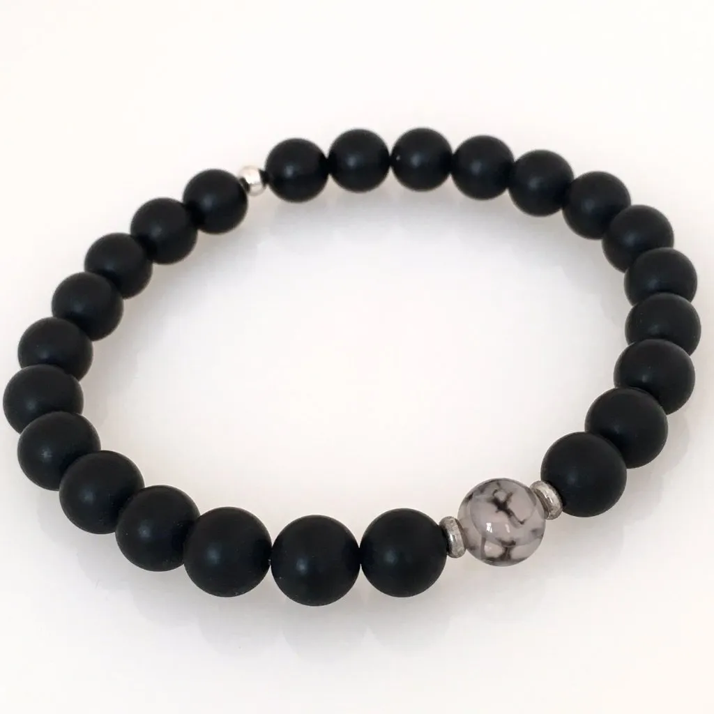 Matte Onyx and Dragon Vein Agate Men's Bracelet