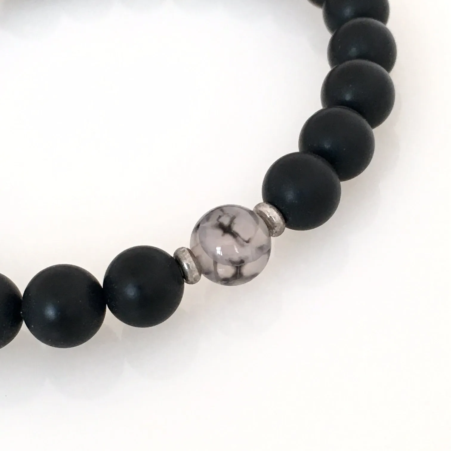 Matte Onyx and Dragon Vein Agate Men's Bracelet