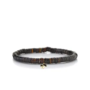 Men's Collection Gold & Enamel Tiny Mushroom on Dark Brown Heishi