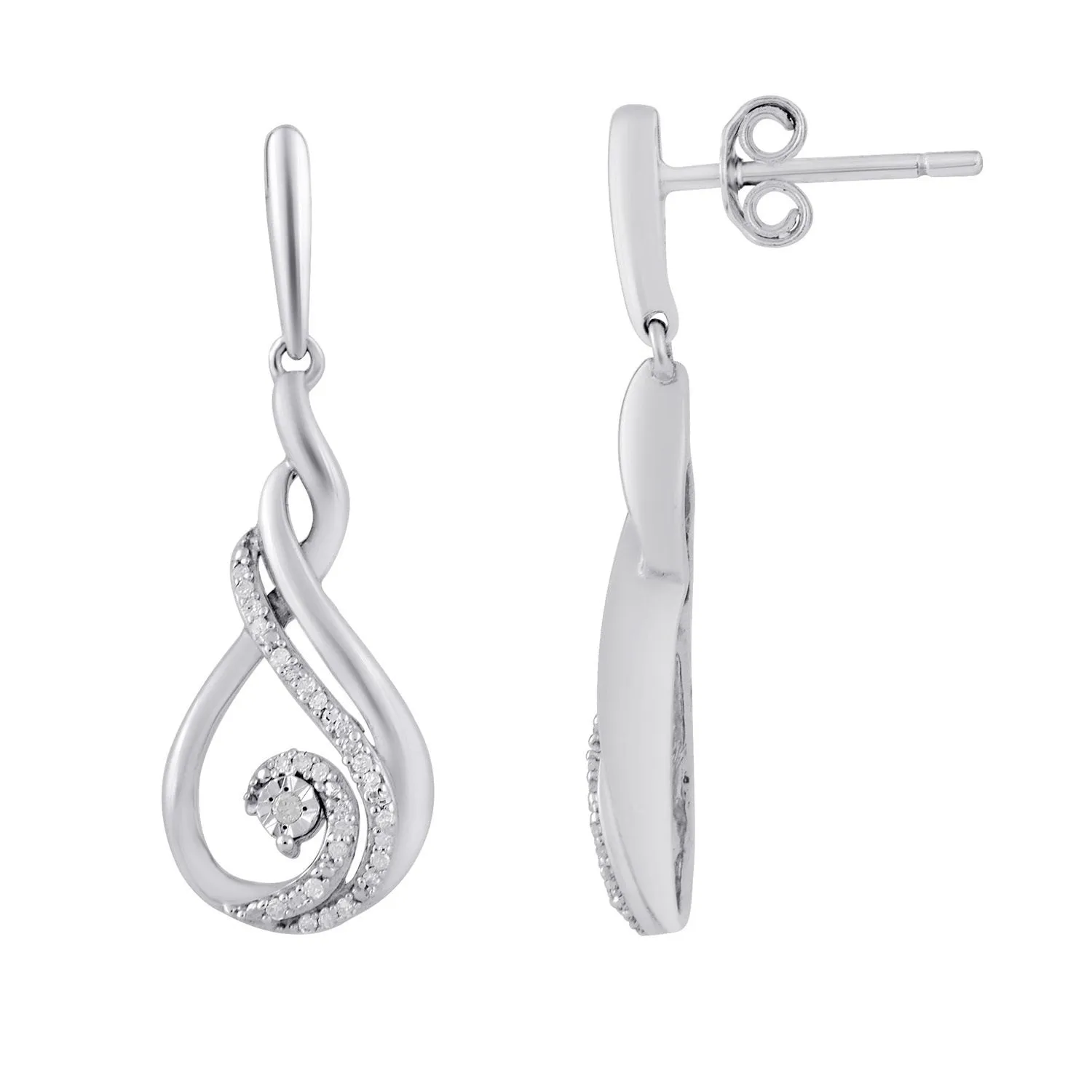 Mirage Swirl Drop Stud Earrings with 0.10ct of Diamonds in Sterling Silver