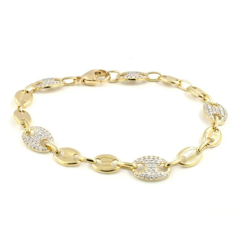 Mixed Gold & Diamond Pavé Mariner Link Bracelet