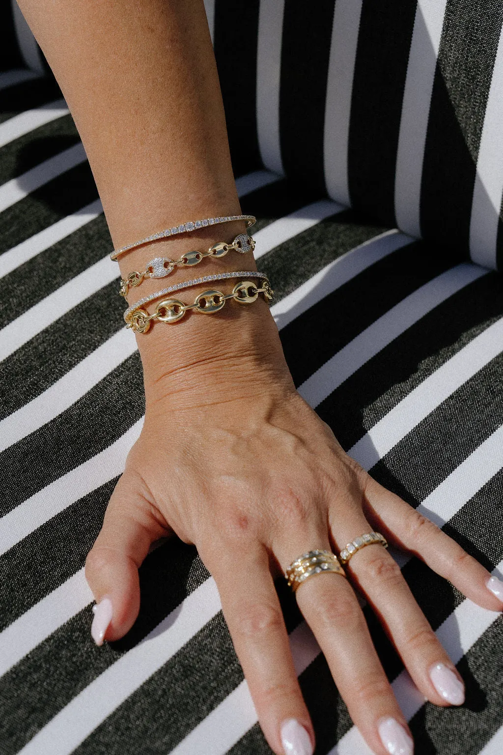 Mixed Gold & Diamond Pavé Mariner Link Bracelet