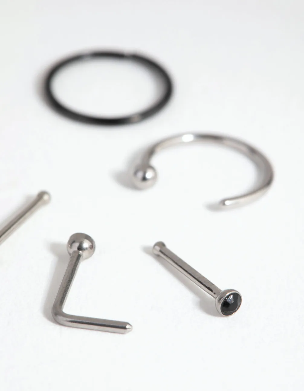 Mixed Metal Surgical Steel Classic Nose Ring & Stud 6-Pack