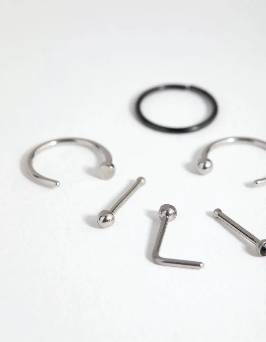 Mixed Metal Surgical Steel Classic Nose Ring & Stud 6-Pack