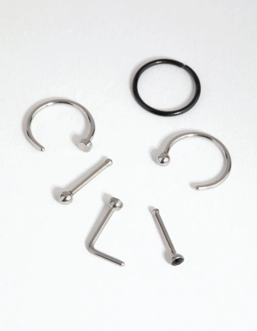 Mixed Metal Surgical Steel Classic Nose Ring & Stud 6-Pack