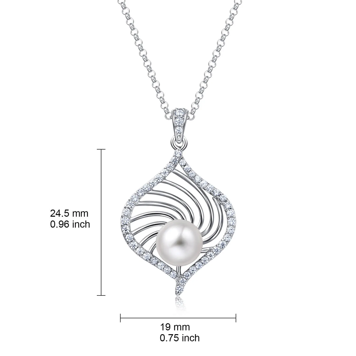 Molah Silver Freshwater Pearl and Cubic Zirconia Swirl Leaf Pendant Necklace