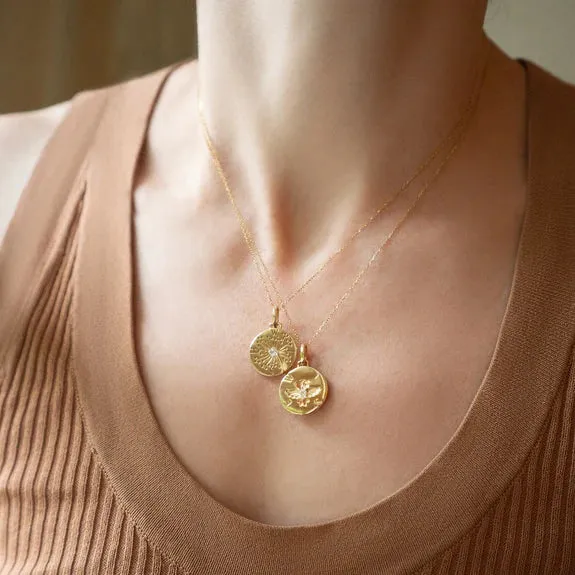 Monica Rich Kosann 18K Yellow Gold Round Wish Intaglio Charm with Dandelion and Princess Cut Diamond