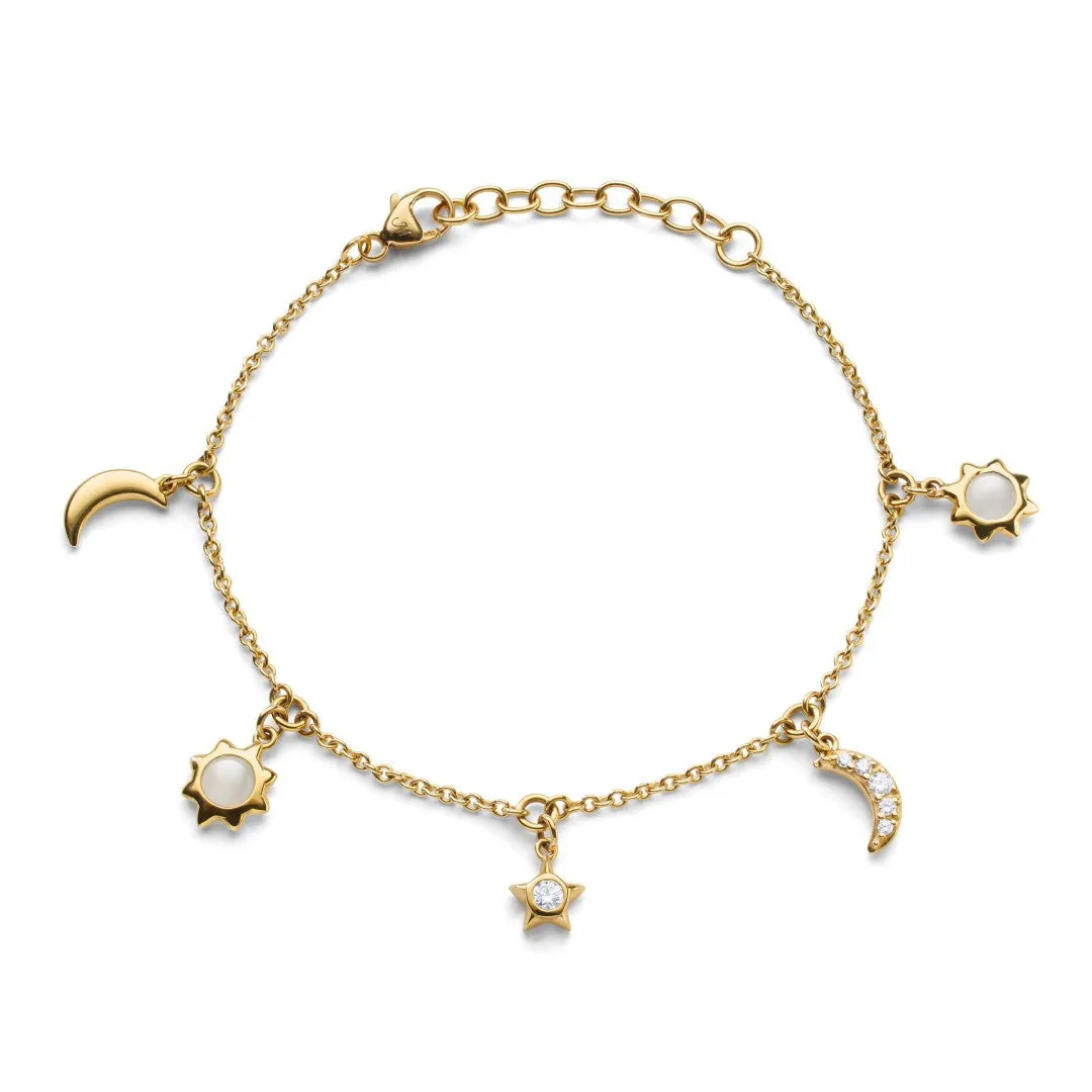 Monica Rich Kosann Sun, Moon and Stars Dangling Diamond and Moonstone Chain Bracelet