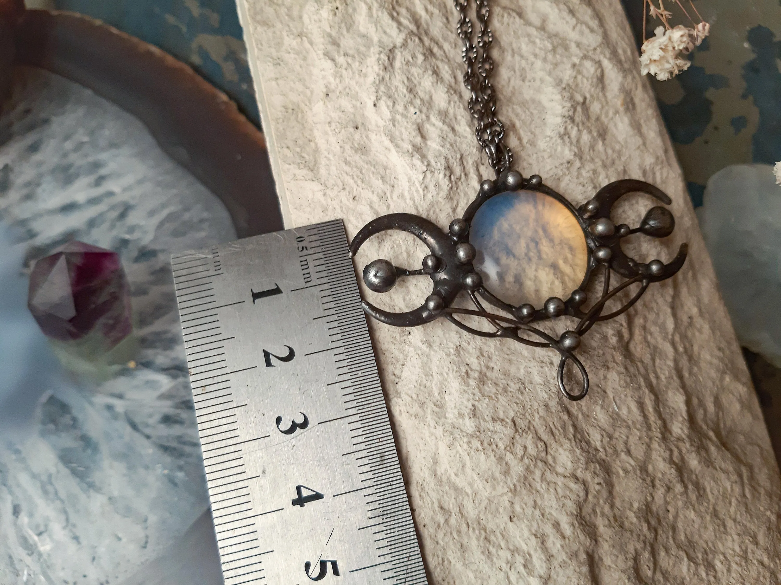 Moon Phase Pendant with moon stone (opalit)