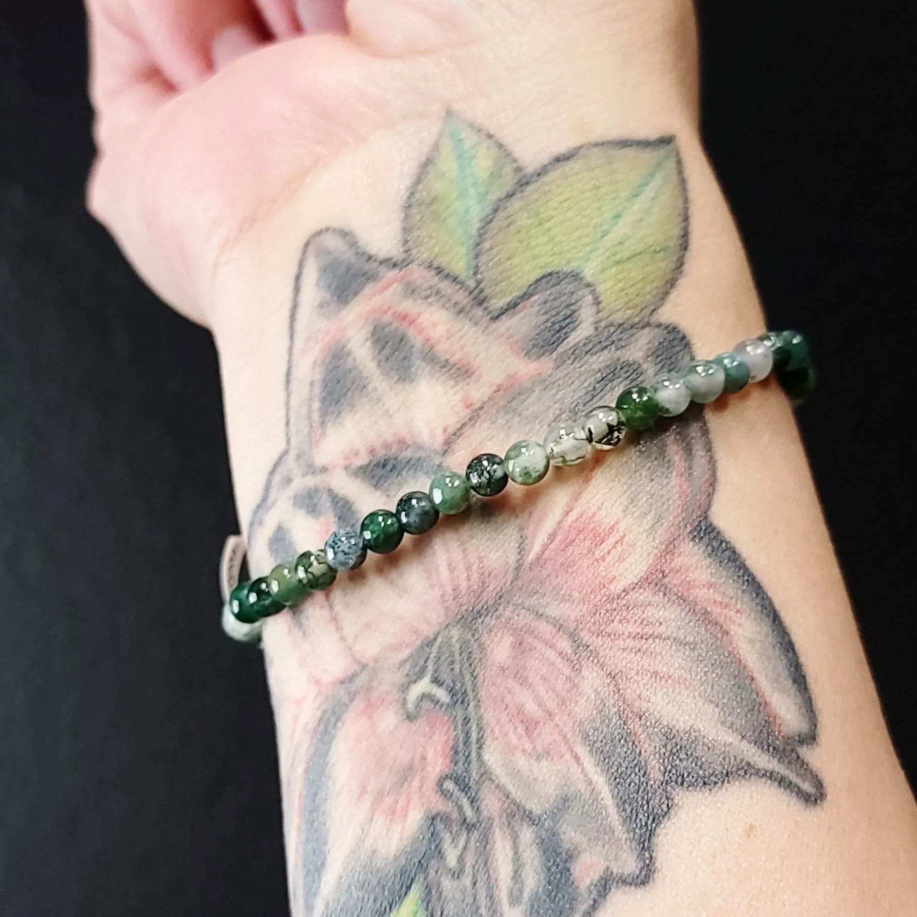 Moss Agate Bracelet 4mm Bead Bracelet