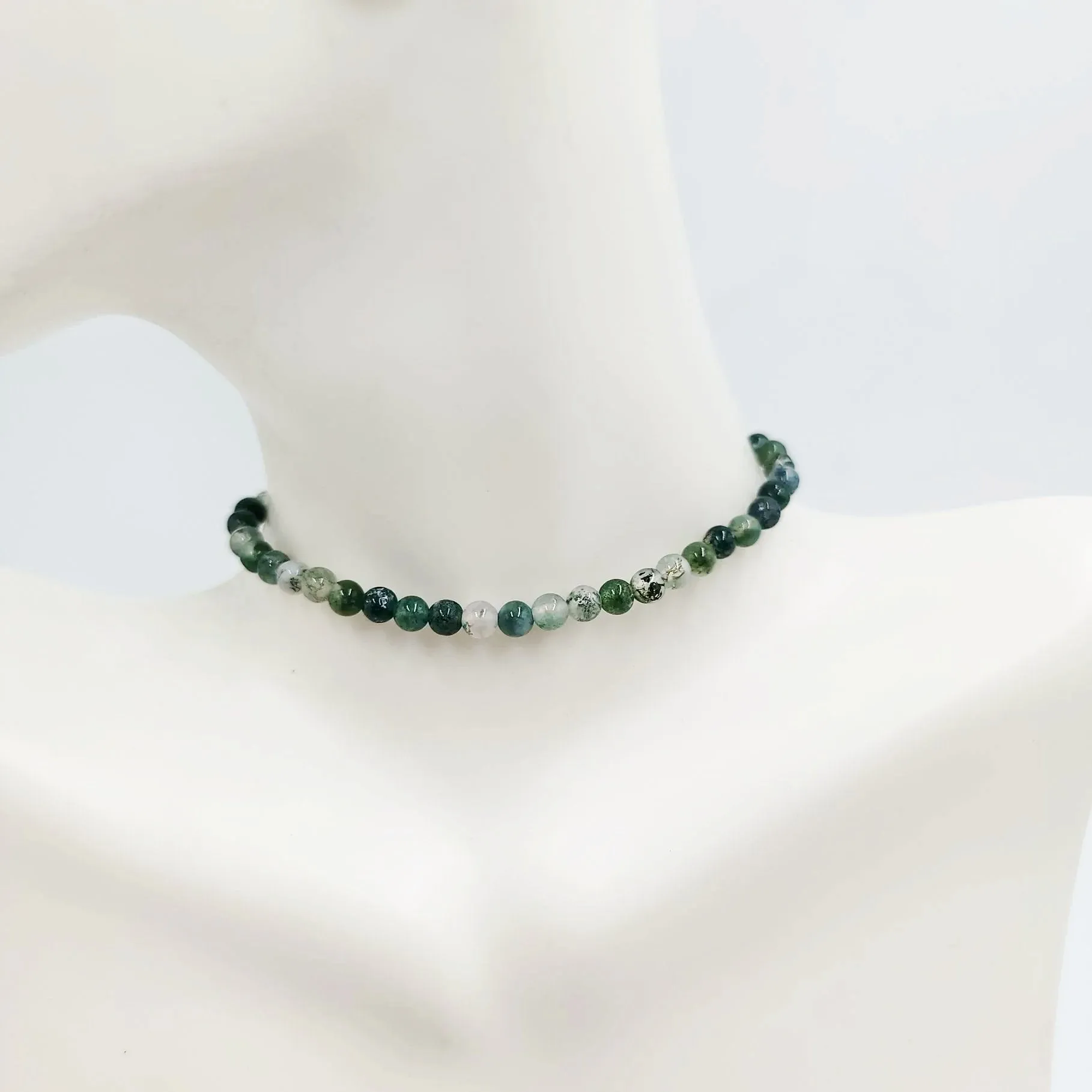 Moss Agate Bracelet 4mm Bead Bracelet