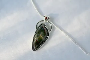 Moss Agate Garnet Pendant
