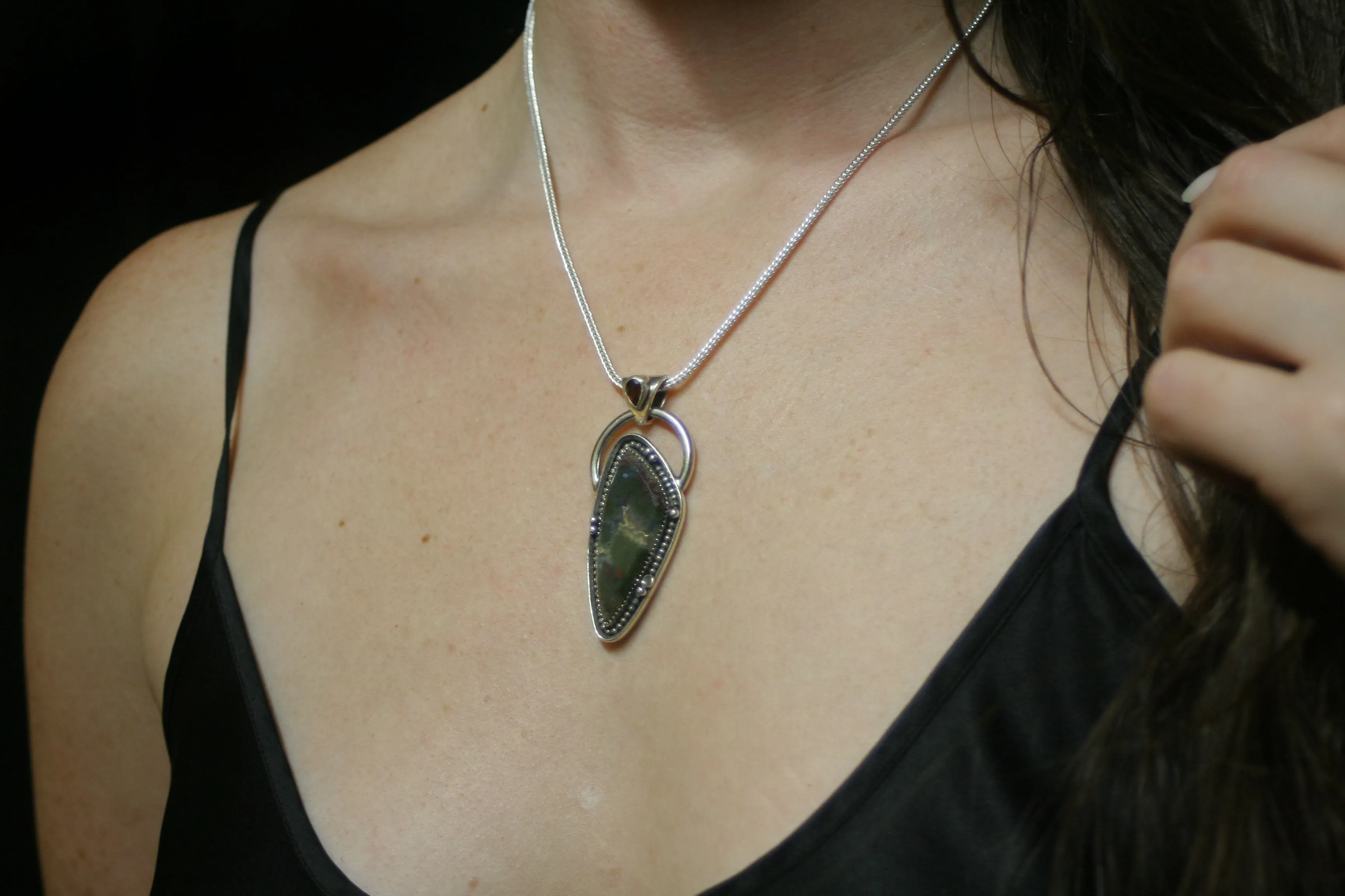 Moss Agate Garnet Pendant