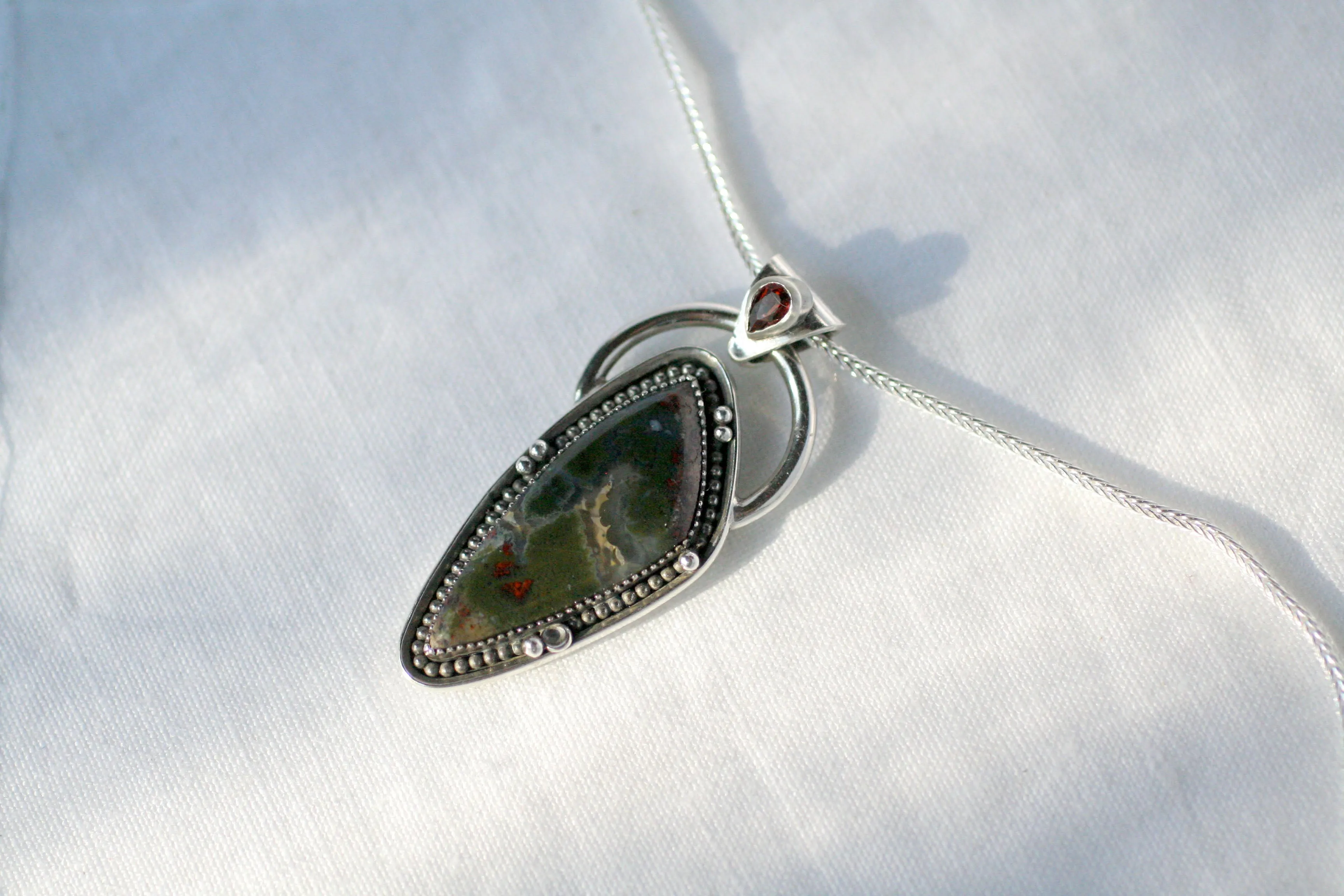 Moss Agate Garnet Pendant