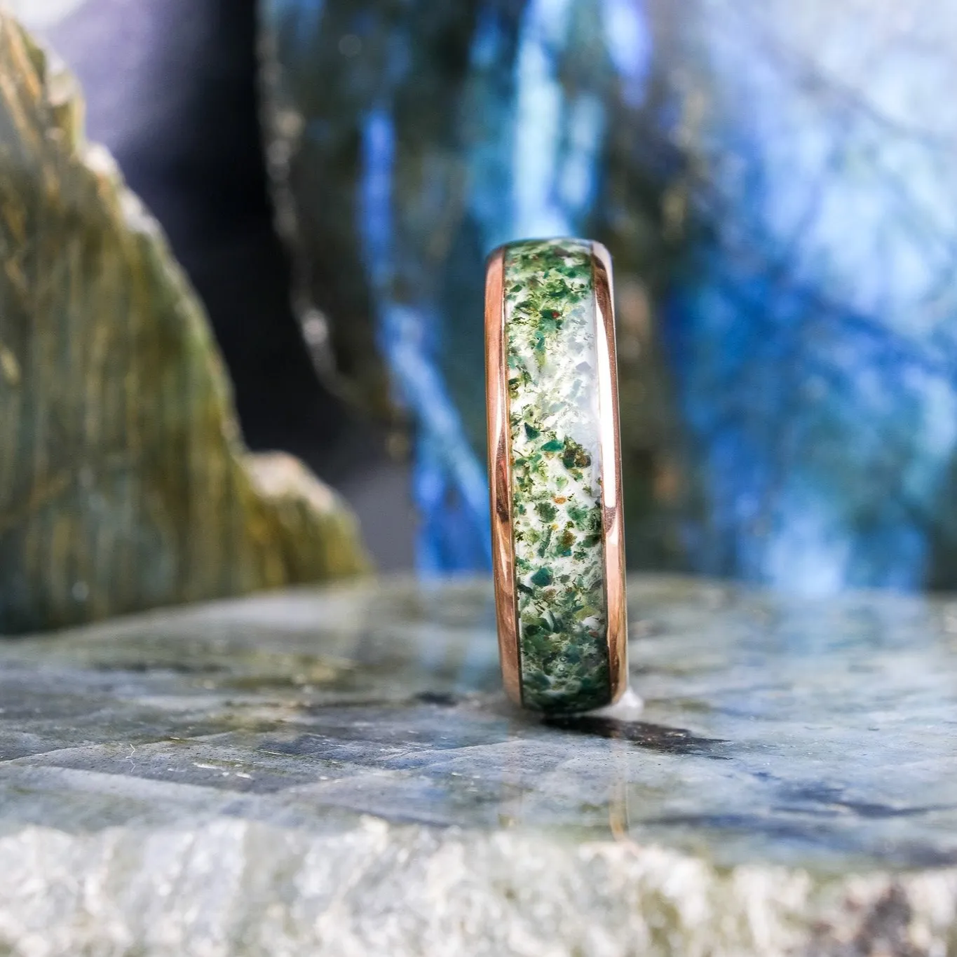 Moss Agate Rose Gold Band - 6mm