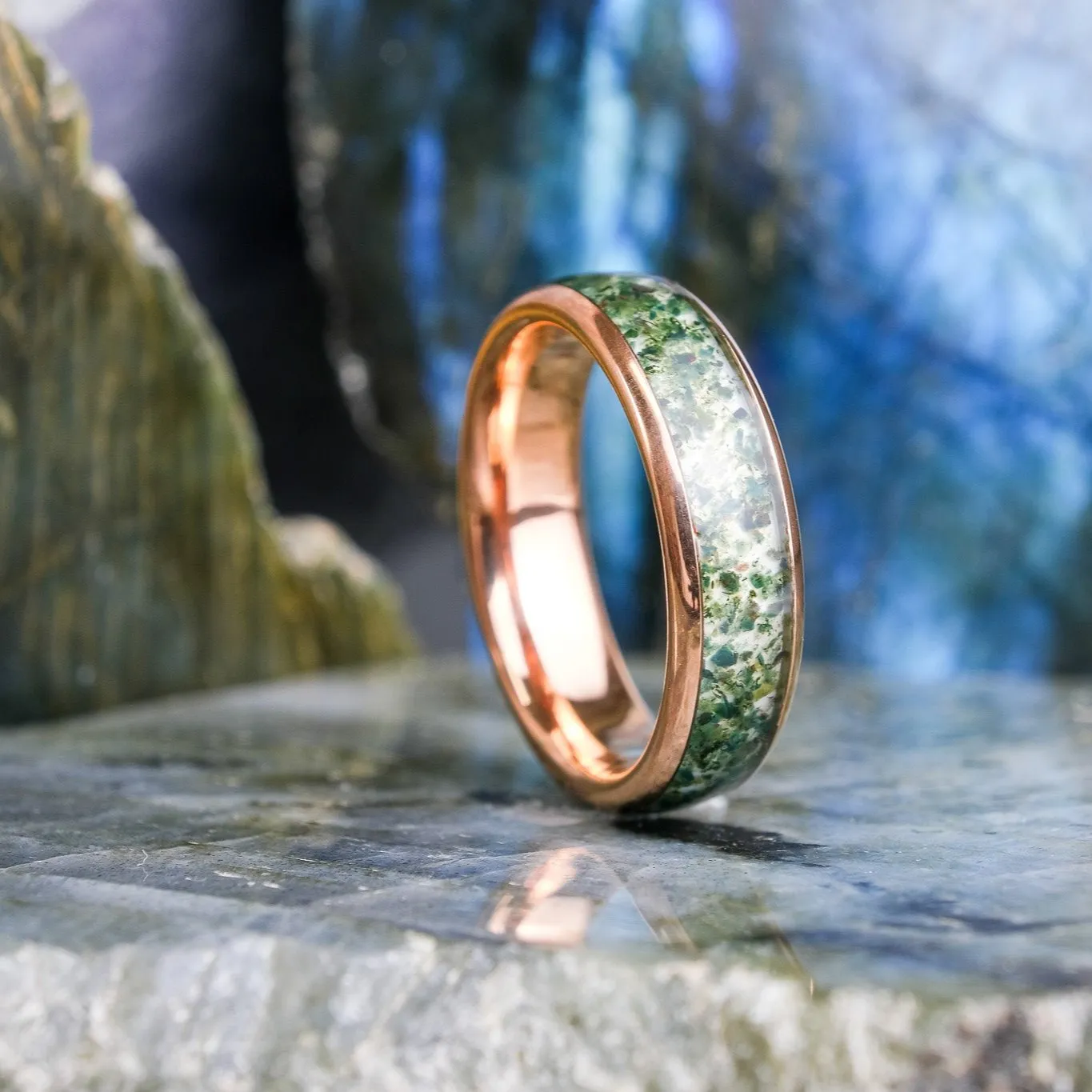 Moss Agate Rose Gold Band - 6mm