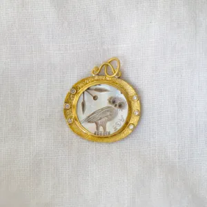 Mother of Pearl Owl Pendant with Gold Frame