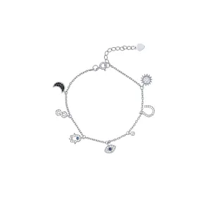 Multi Charm Bracelet with Cubic Zirconia in Sterling Silver