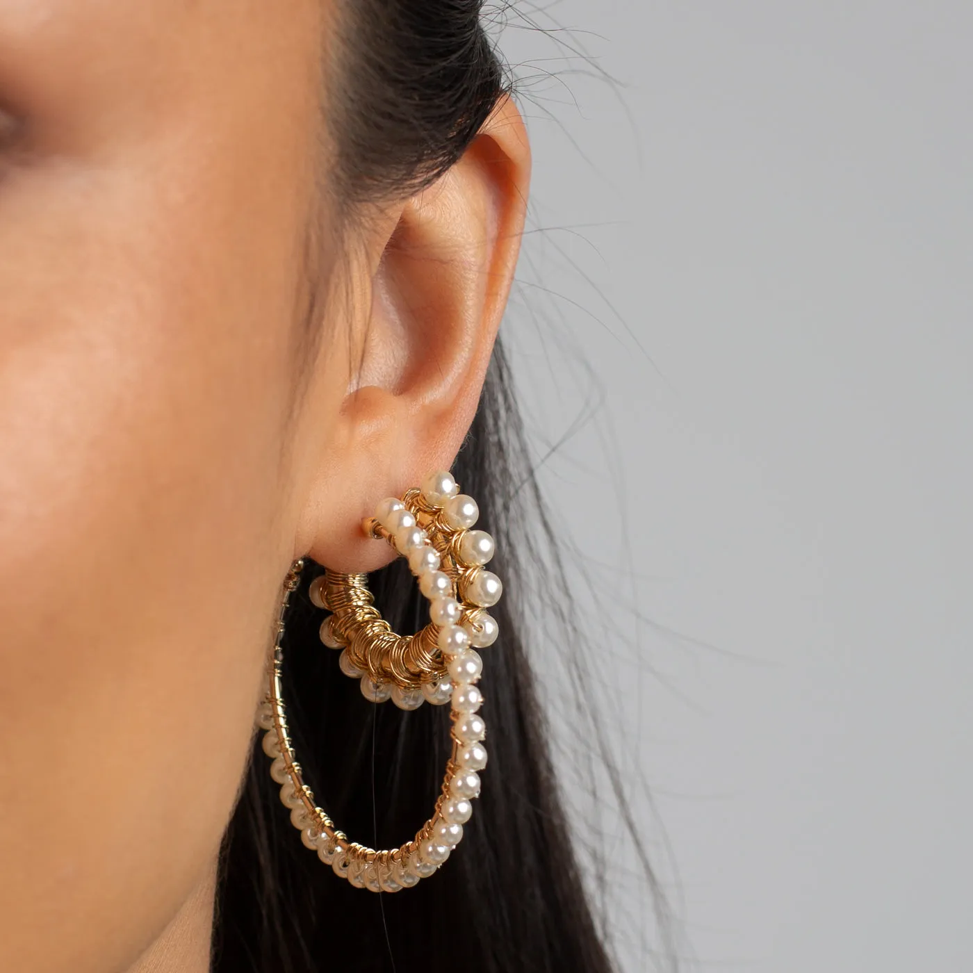 Multi Pearl Large Hoop Earring