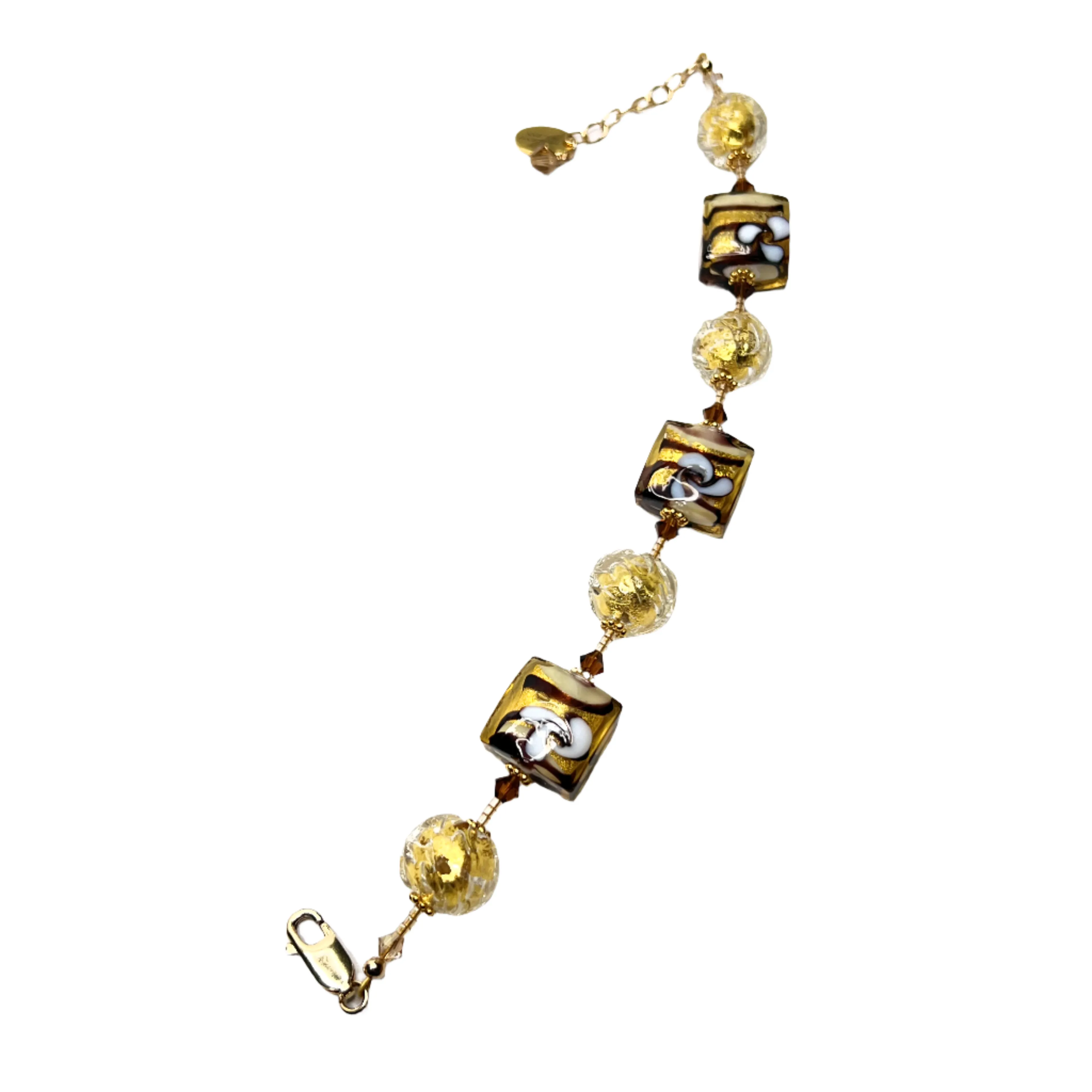 Murano Glass Italian Brown Gold Square Flower Bracelet