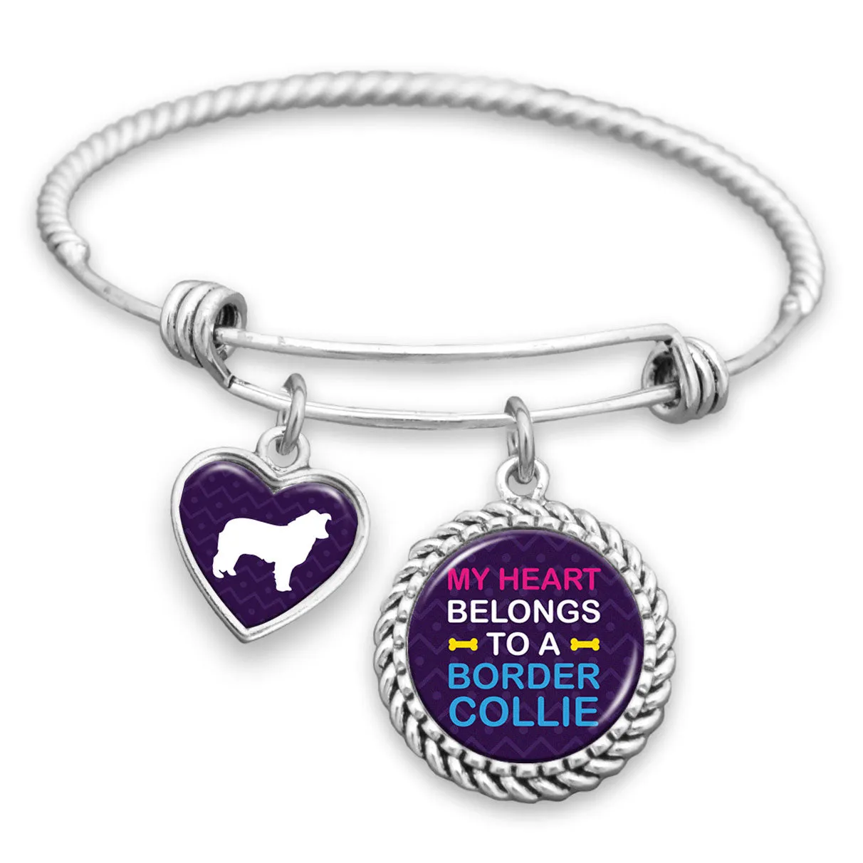 My Heart Belongs To A Border Collie Charm Bracelet