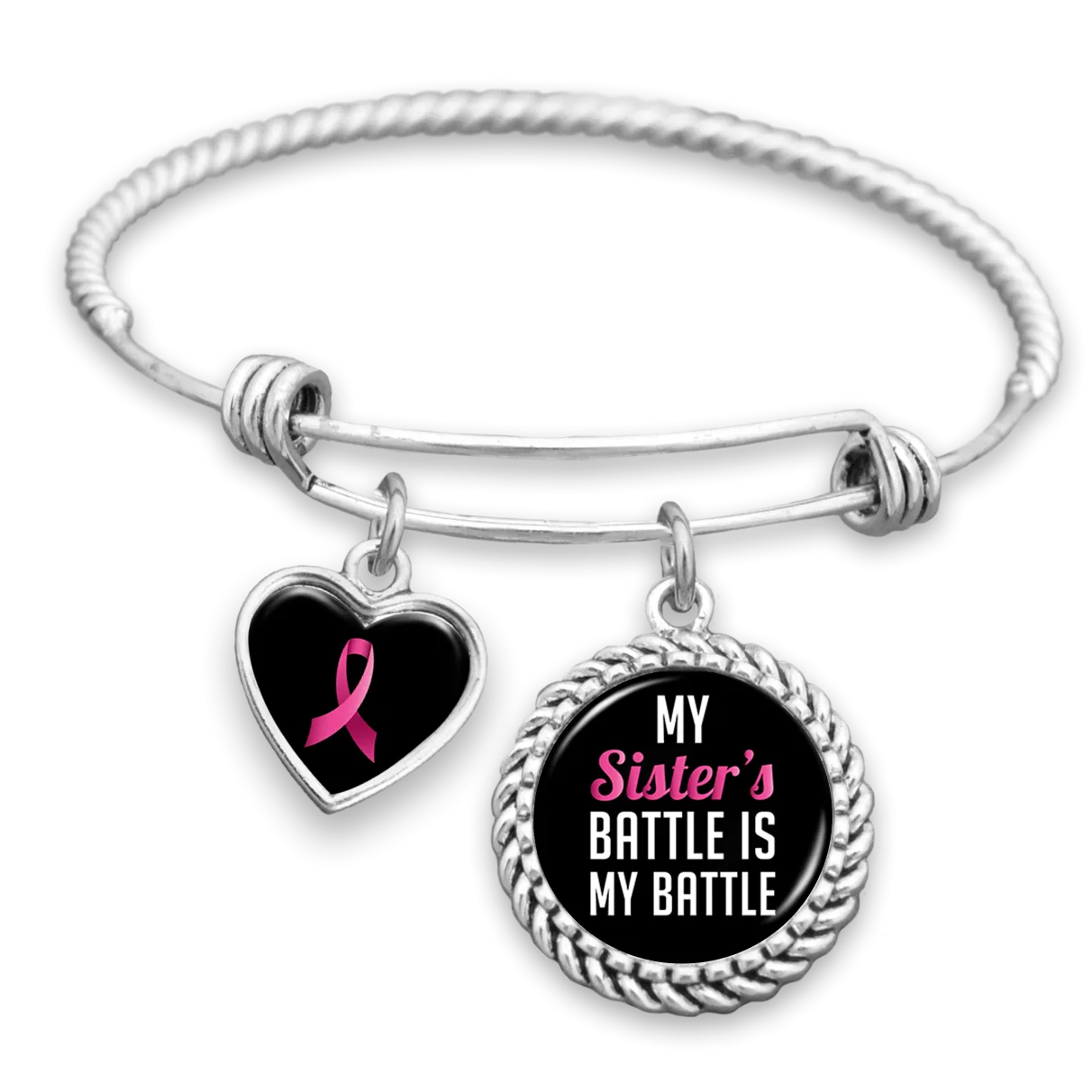 My Sister's Battle Is My Battle Breast Cancer Awareness Charm Bracelet