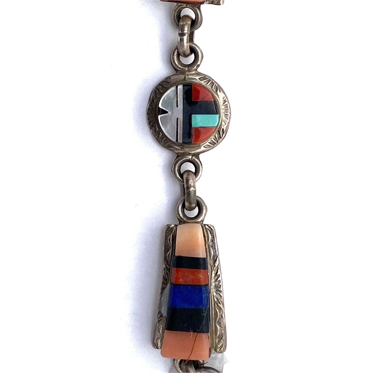 Native American Raylan & Patty Edaakie Zuni Silver and Mosaic Stone Sunface Bracelet