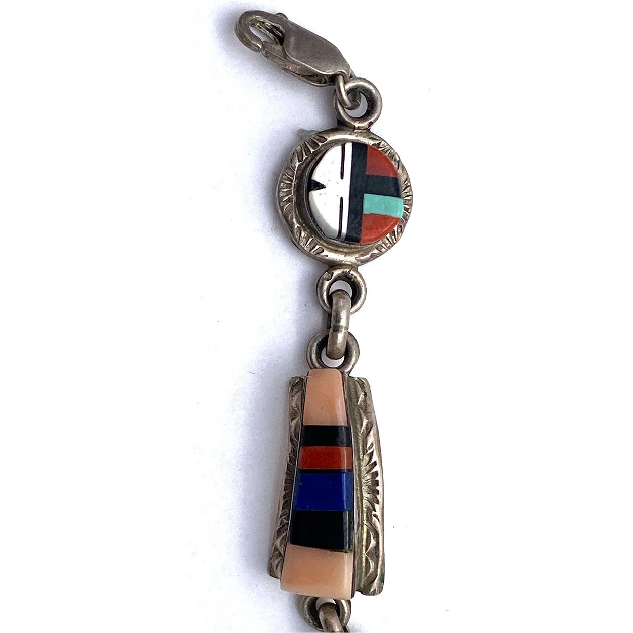 Native American Raylan & Patty Edaakie Zuni Silver and Mosaic Stone Sunface Bracelet