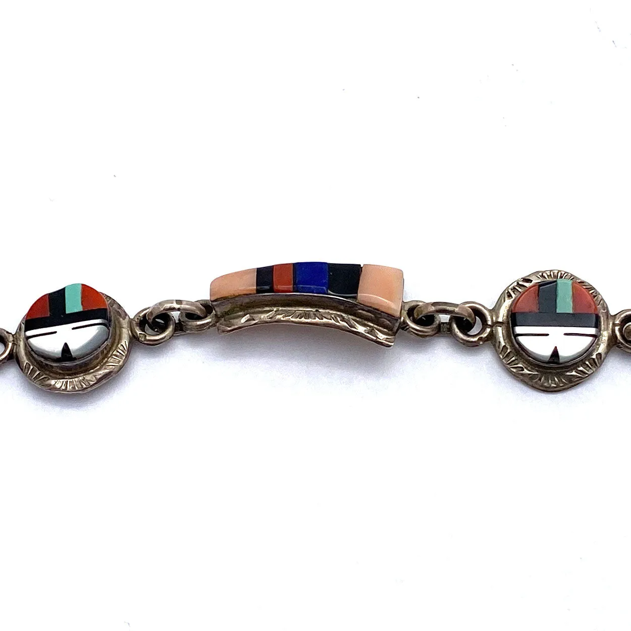 Native American Raylan & Patty Edaakie Zuni Silver and Mosaic Stone Sunface Bracelet