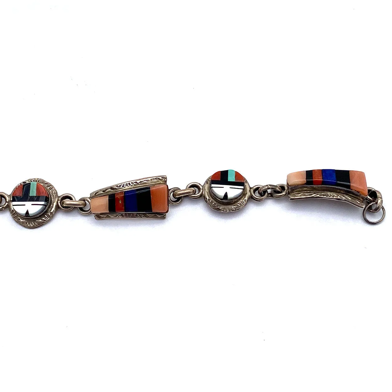 Native American Raylan & Patty Edaakie Zuni Silver and Mosaic Stone Sunface Bracelet