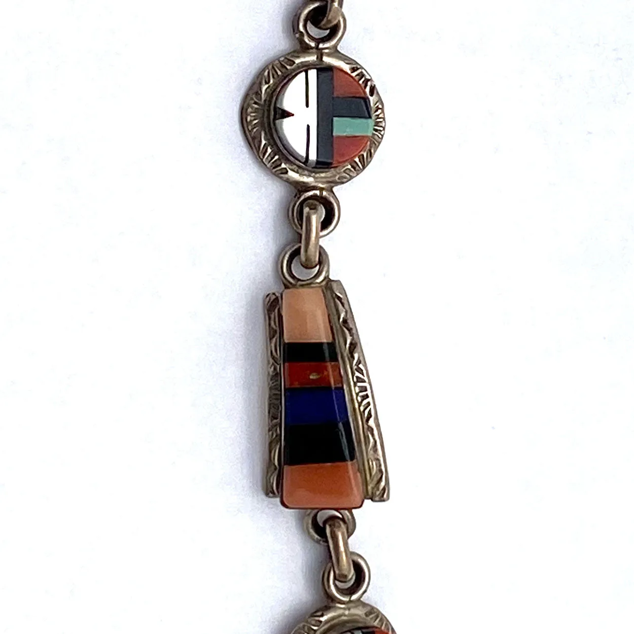 Native American Raylan & Patty Edaakie Zuni Silver and Mosaic Stone Sunface Bracelet