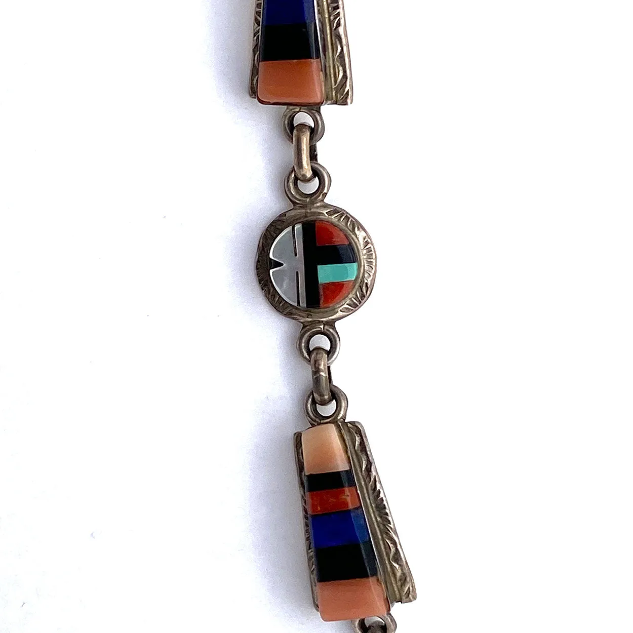 Native American Raylan & Patty Edaakie Zuni Silver and Mosaic Stone Sunface Bracelet