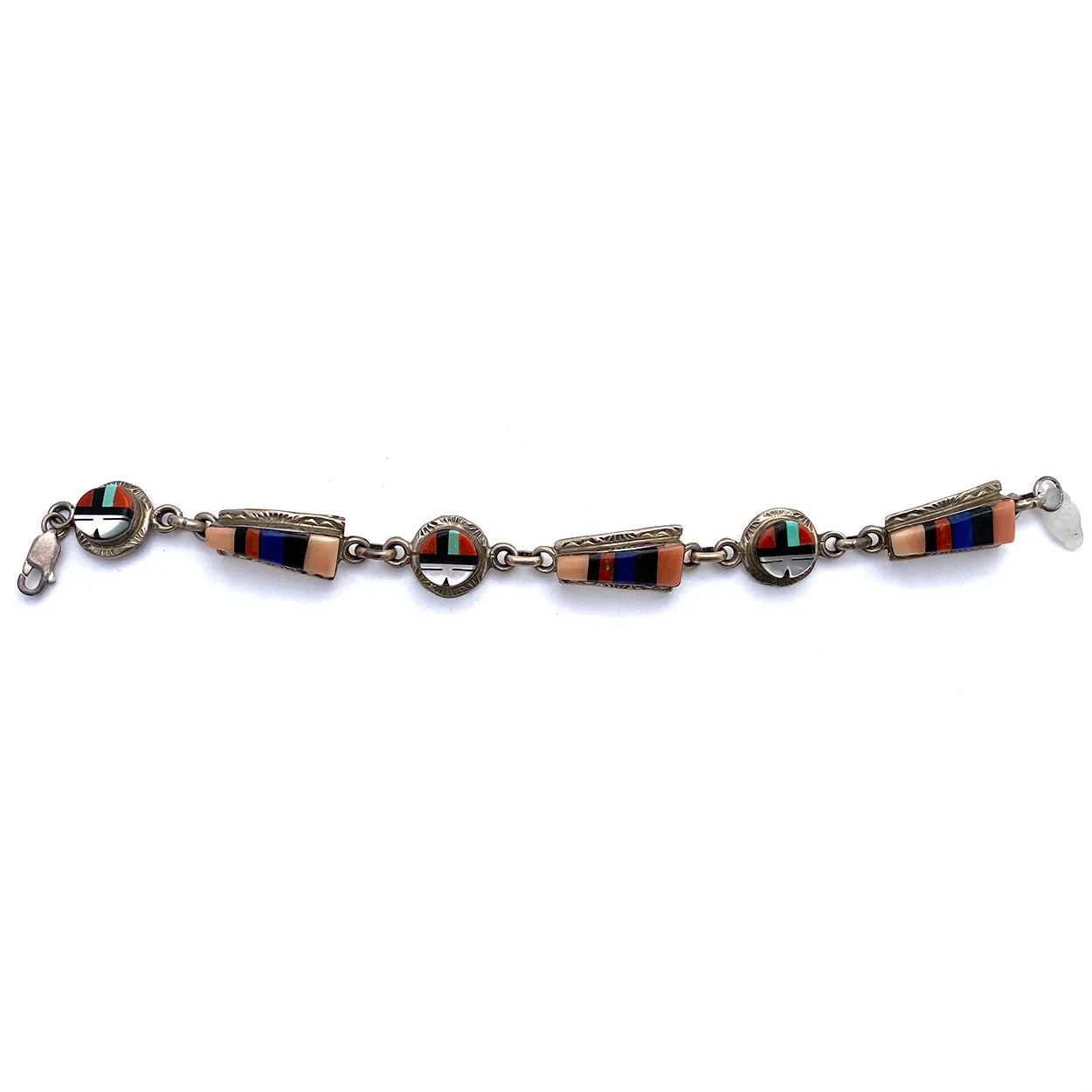 Native American Raylan & Patty Edaakie Zuni Silver and Mosaic Stone Sunface Bracelet