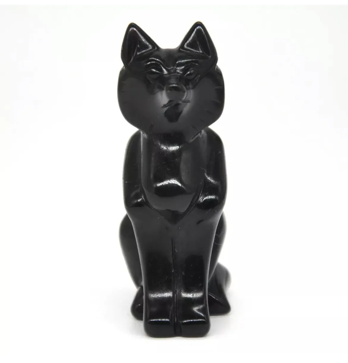Natural Black Obsidian gemstone carved Fox