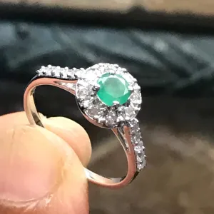 Natural Green Emerald 925 Solid Sterling Silver Engagement Ring Size 6, 7, 8, 9