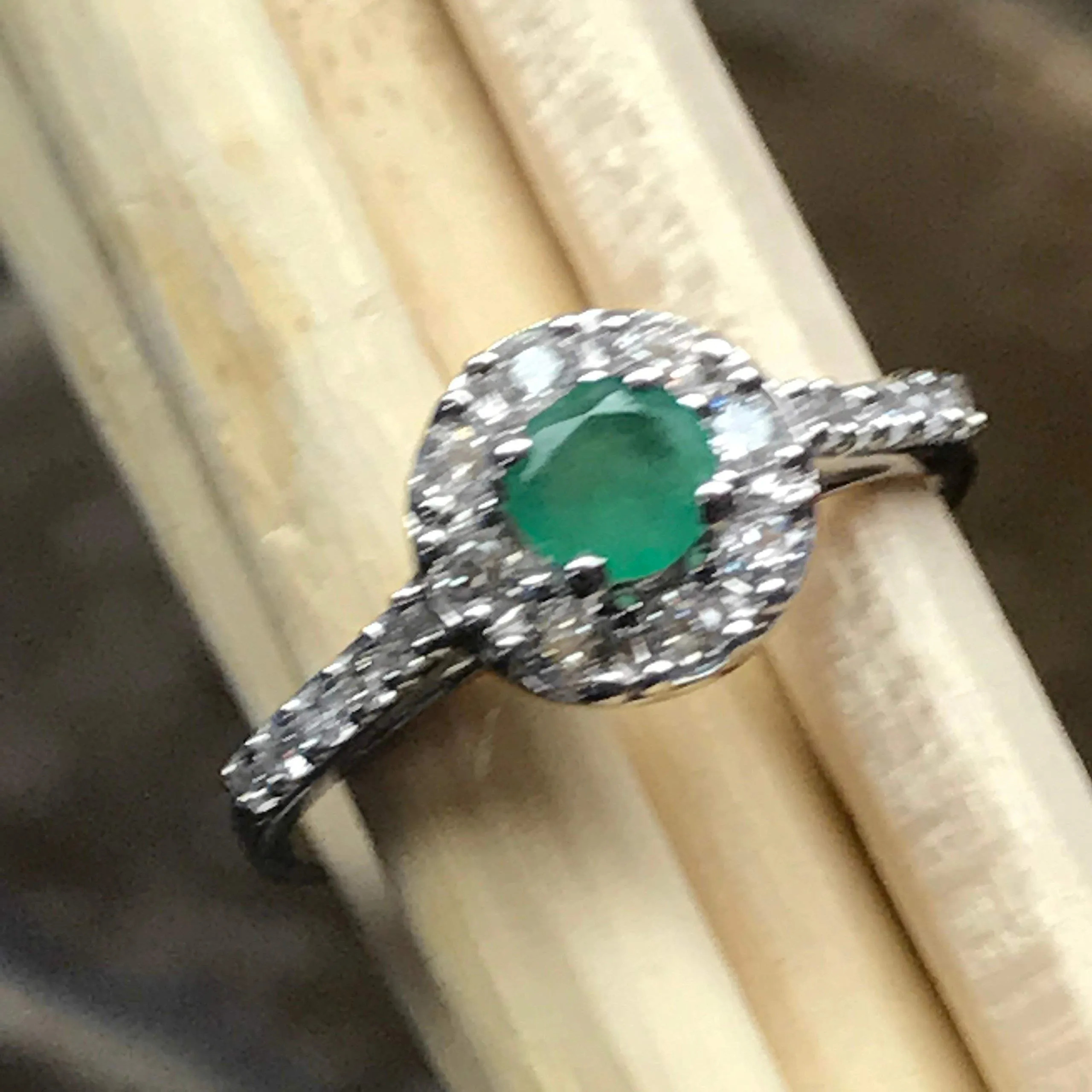 Natural Green Emerald 925 Solid Sterling Silver Engagement Ring Size 6, 7, 8, 9
