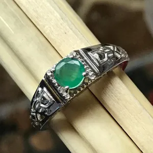 Natural Green Emerald 925 Solid Sterling Silver Unisex Engagement Ring Size 6, 7, 8, 9