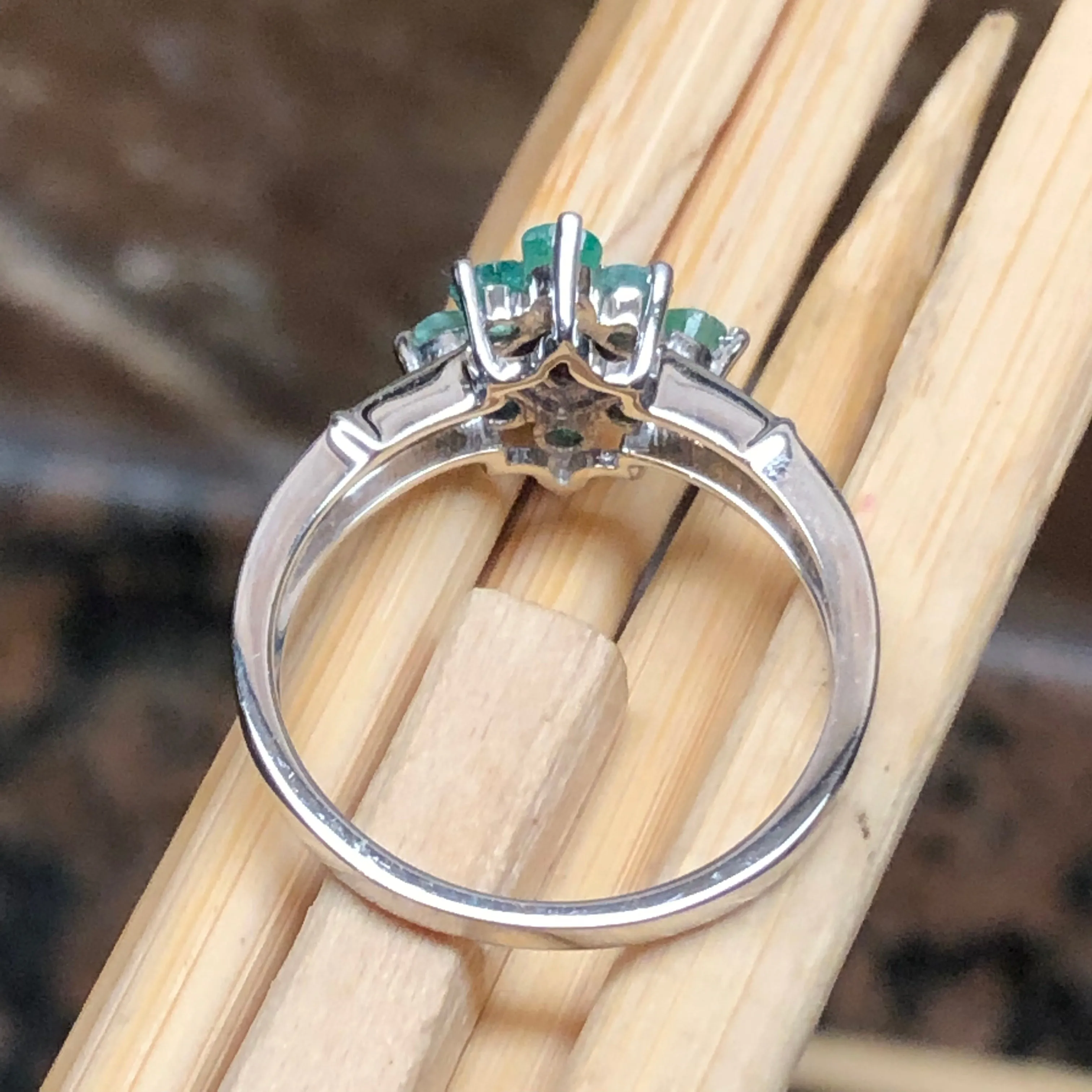 Natural Green Emerald, Pyrope Garnet 925 Sterling Silver Engagement Ring Size 6, 7, 8, 9