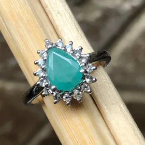 Natural Green Emerald, White Topaz 925 Solid Sterling Silver Engagement Ring Size 6, 7, 8, 9