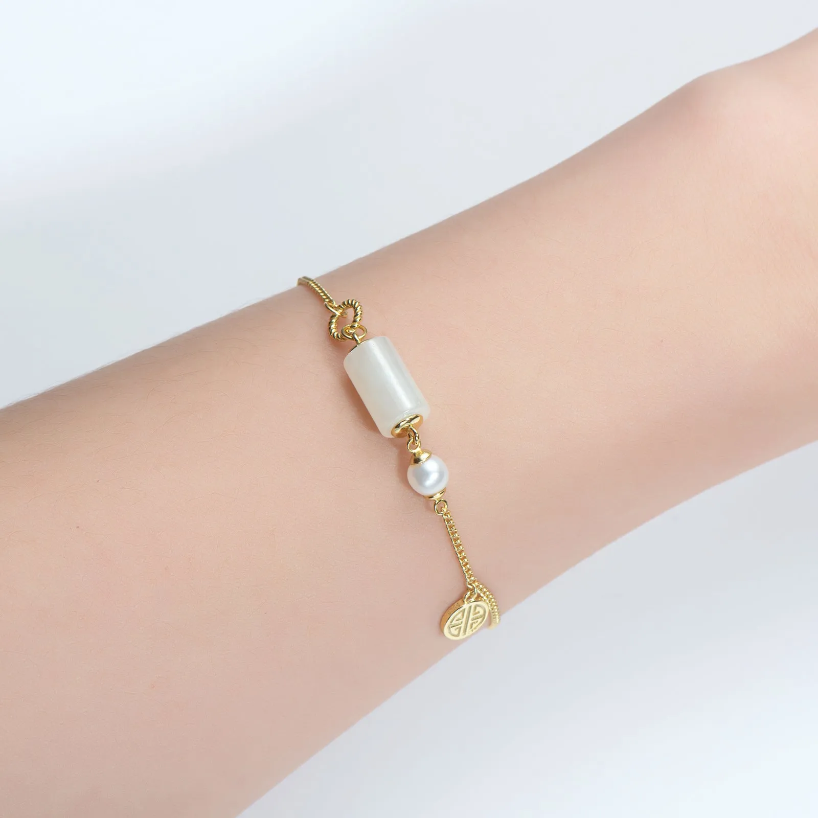 Natural Hetian Jade & Freshwater Pearl Fashion Bracelet